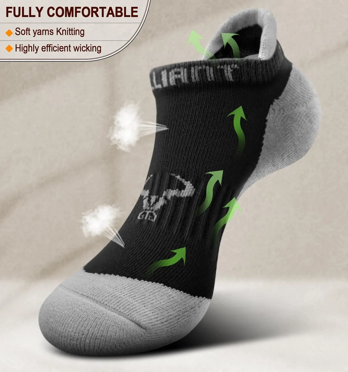 BULLIANT Men Running Socks 6Pairs-Ankle Athletic Socks Wicking Cushioned for Men Walking-Arch Compression Support