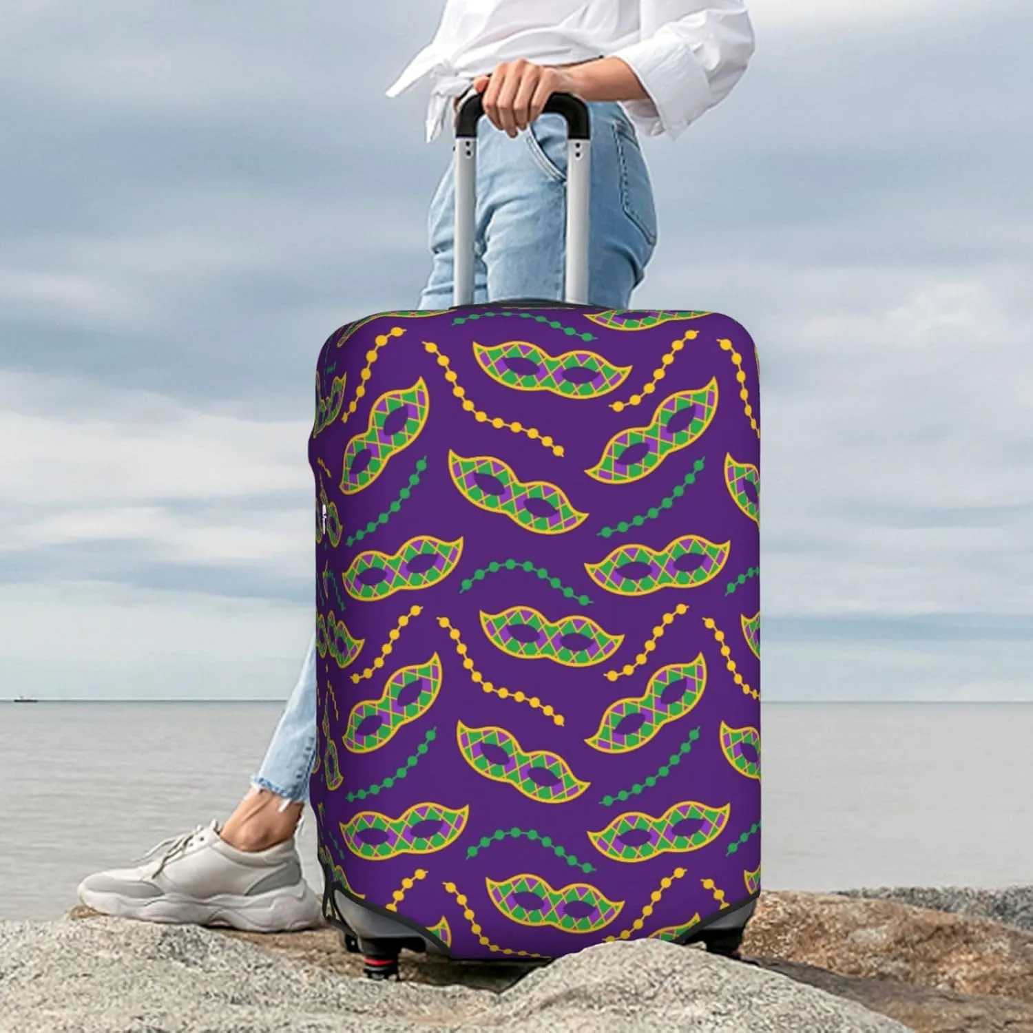 Carnival Masks and Beads Luggage Cover Anti Scratch Dirt Waterproof Elastic Travel Luggage Cover Protector Suitcase Cover for Suitcase Tsa Approved Fit 18-32 Inch Luggage