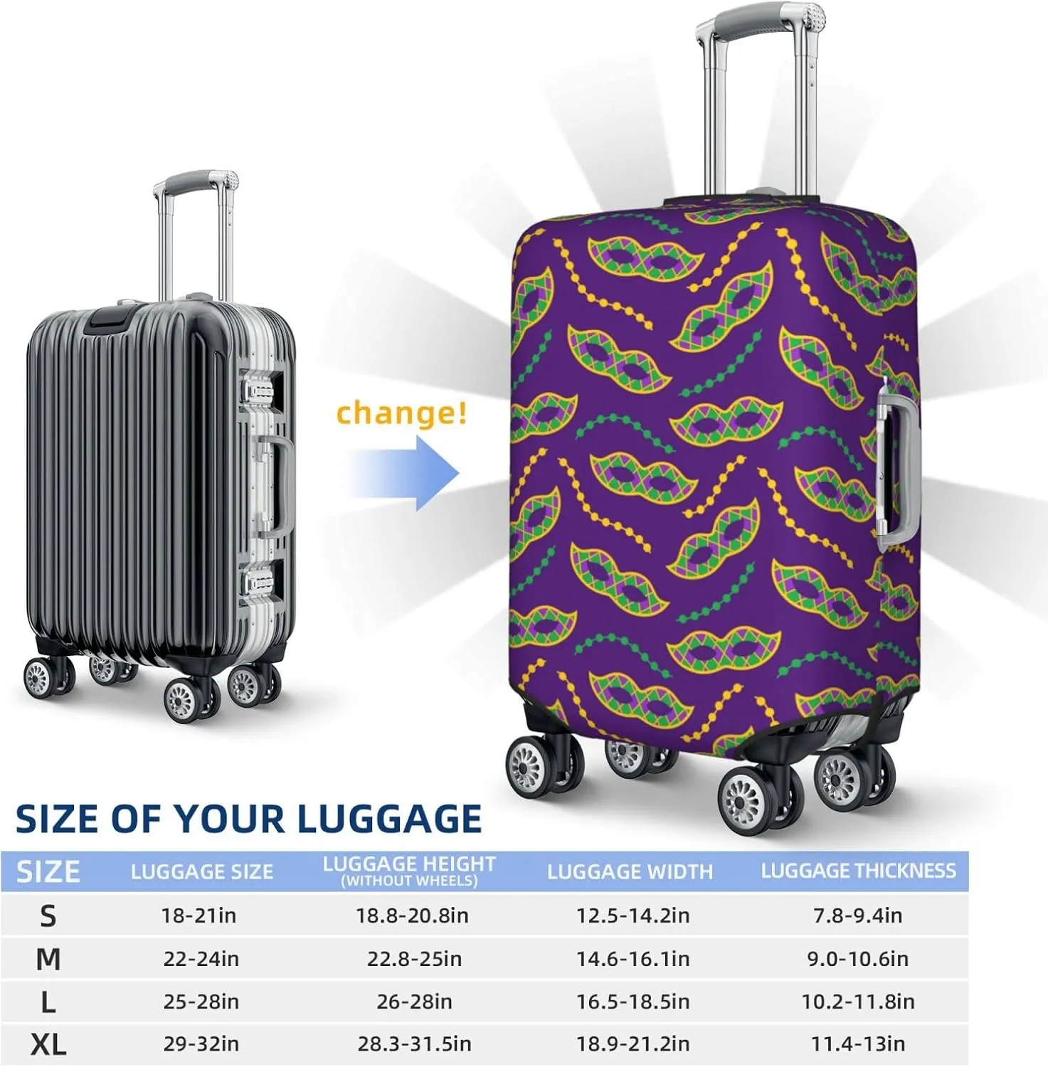 Carnival Masks and Beads Luggage Cover Anti Scratch Dirt Waterproof Elastic Travel Luggage Cover Protector Suitcase Cover for Suitcase Tsa Approved Fit 18-32 Inch Luggage
