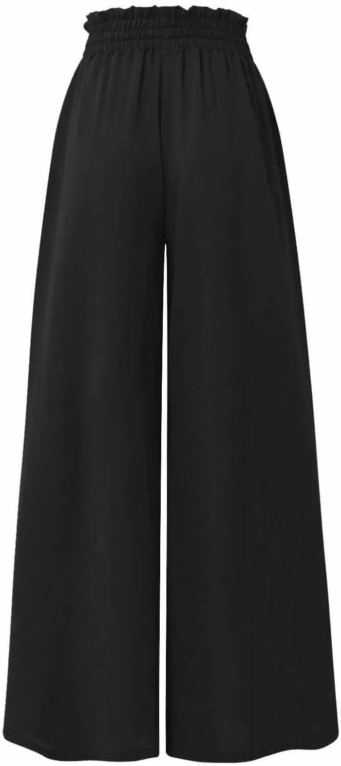 Casual Drawstring Joggers for Womens Lightweight Wide Leg Flowy Lounge Pants with Pockets Simple Stylish Cotton Linen Trouser