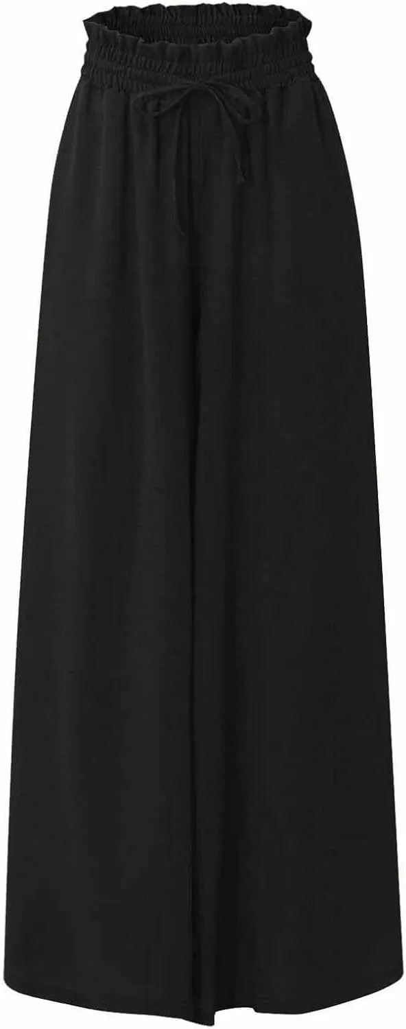 Casual Drawstring Joggers for Womens Lightweight Wide Leg Flowy Lounge Pants with Pockets Simple Stylish Cotton Linen Trouser