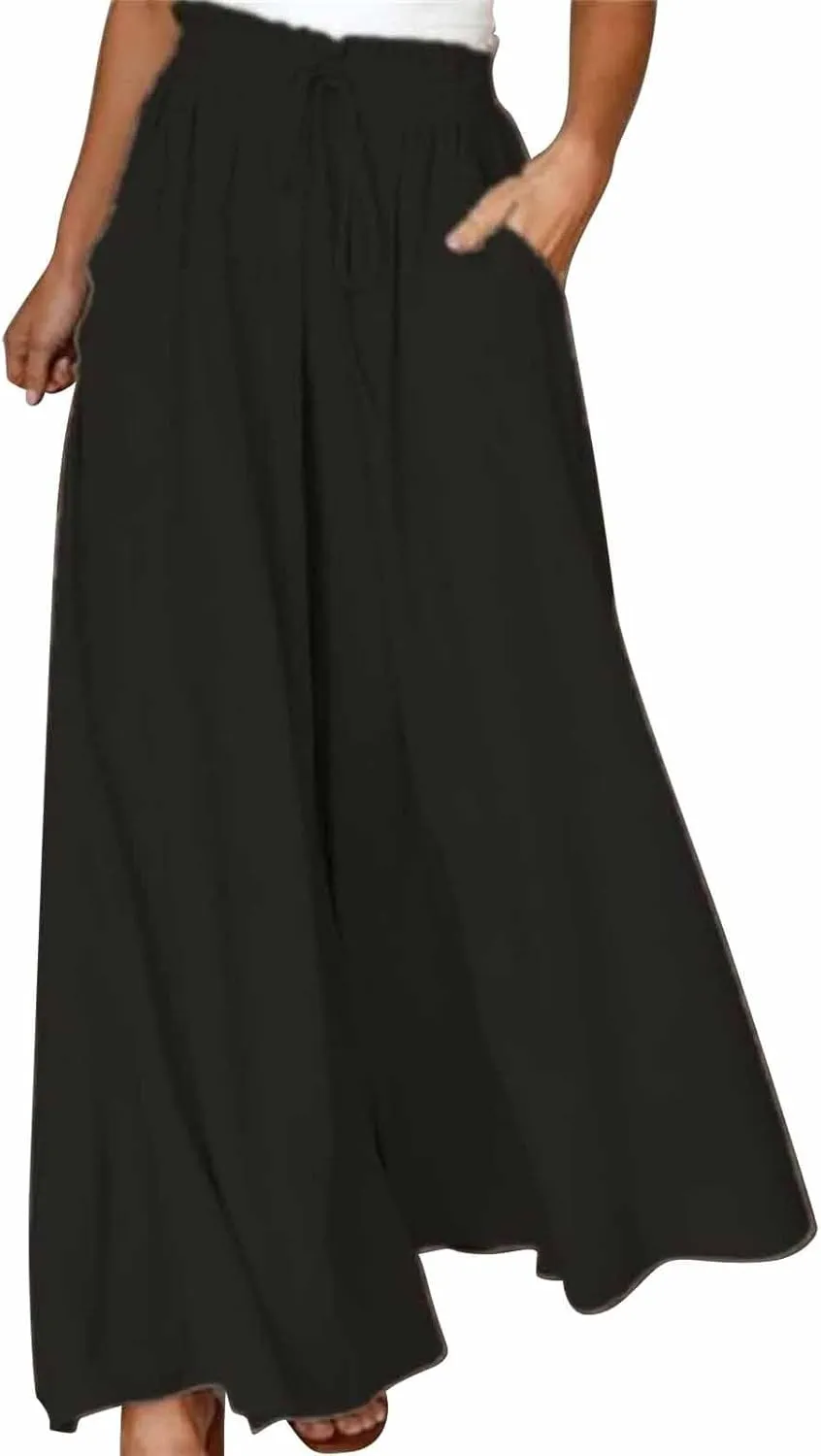 Casual Drawstring Joggers for Womens Lightweight Wide Leg Flowy Lounge Pants with Pockets Simple Stylish Cotton Linen Trouser