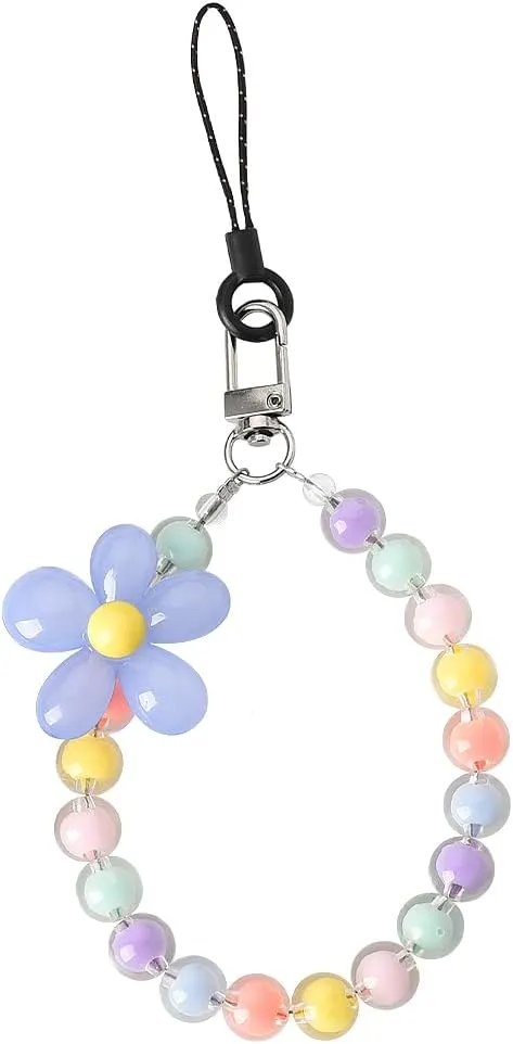 Cell Phone Lanyard Strap Wrist Cute Beaded Cell Phone Chain Bracelet for Women Flower Cell Phone Wristlet Strap Lanyards Phone Accessories for Girls Birthday Gifts Aesthetic Stuff