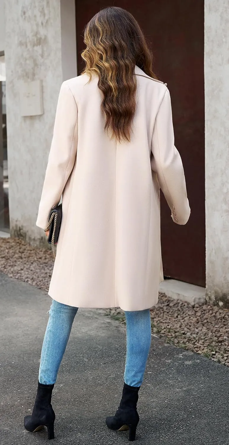 CHARTOU Women's Casual Long Blazer Jacket Wool Blend 1 Button Loose Fit Trench Pea Coat