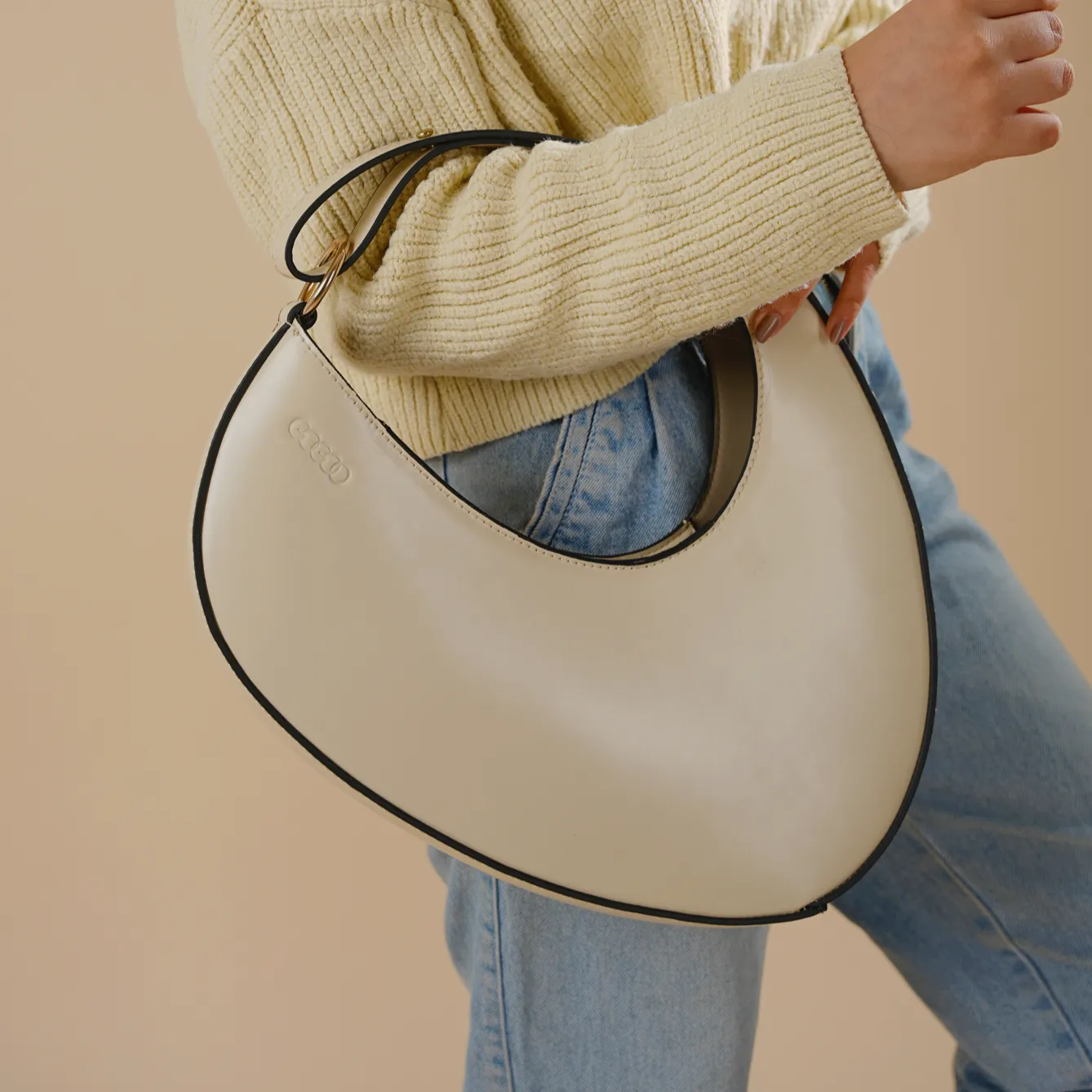 Classic Crescent Handbag - Beige