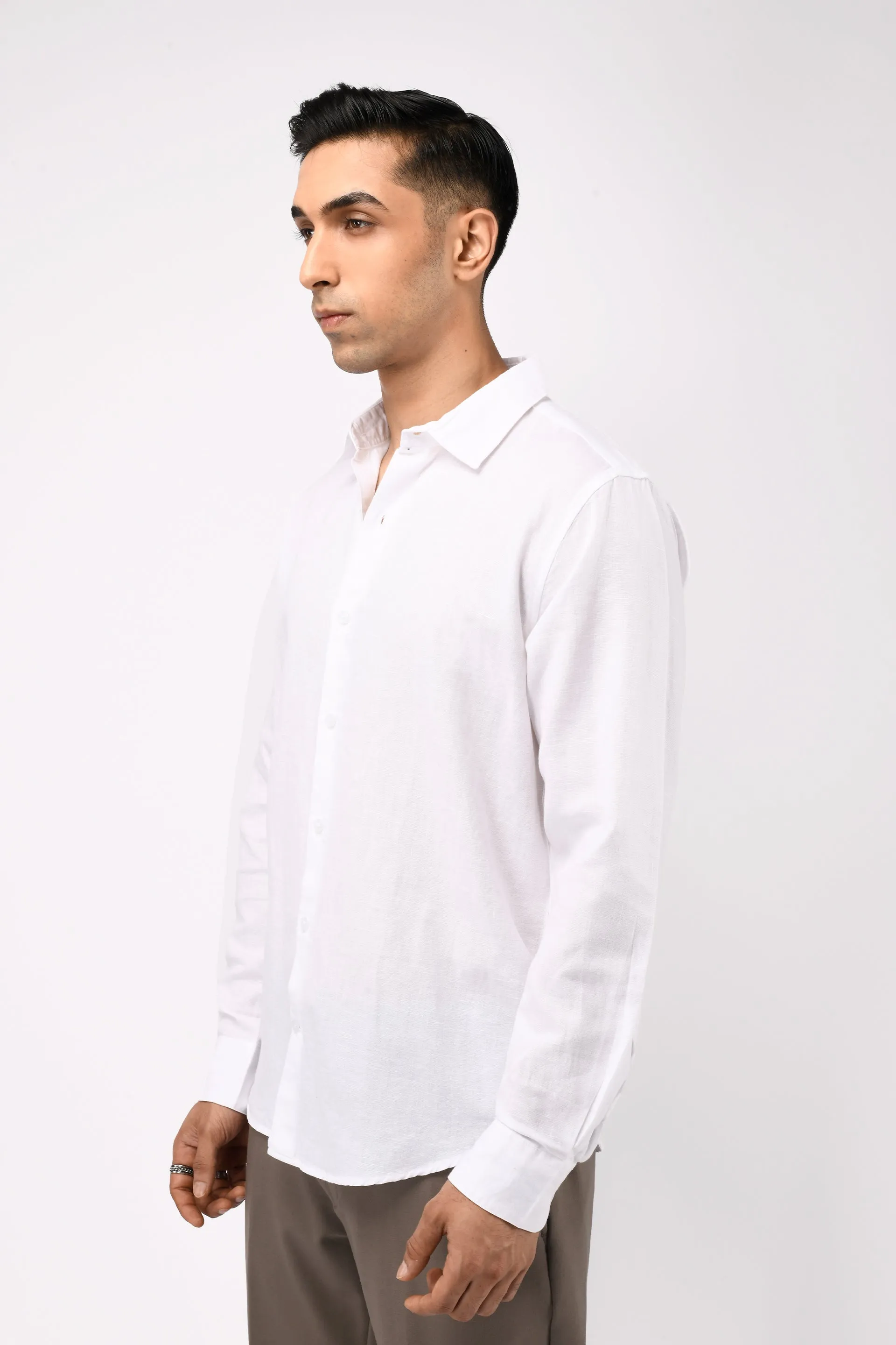 CLASSIC FUSED LINEN SHIRT IN WHITE
