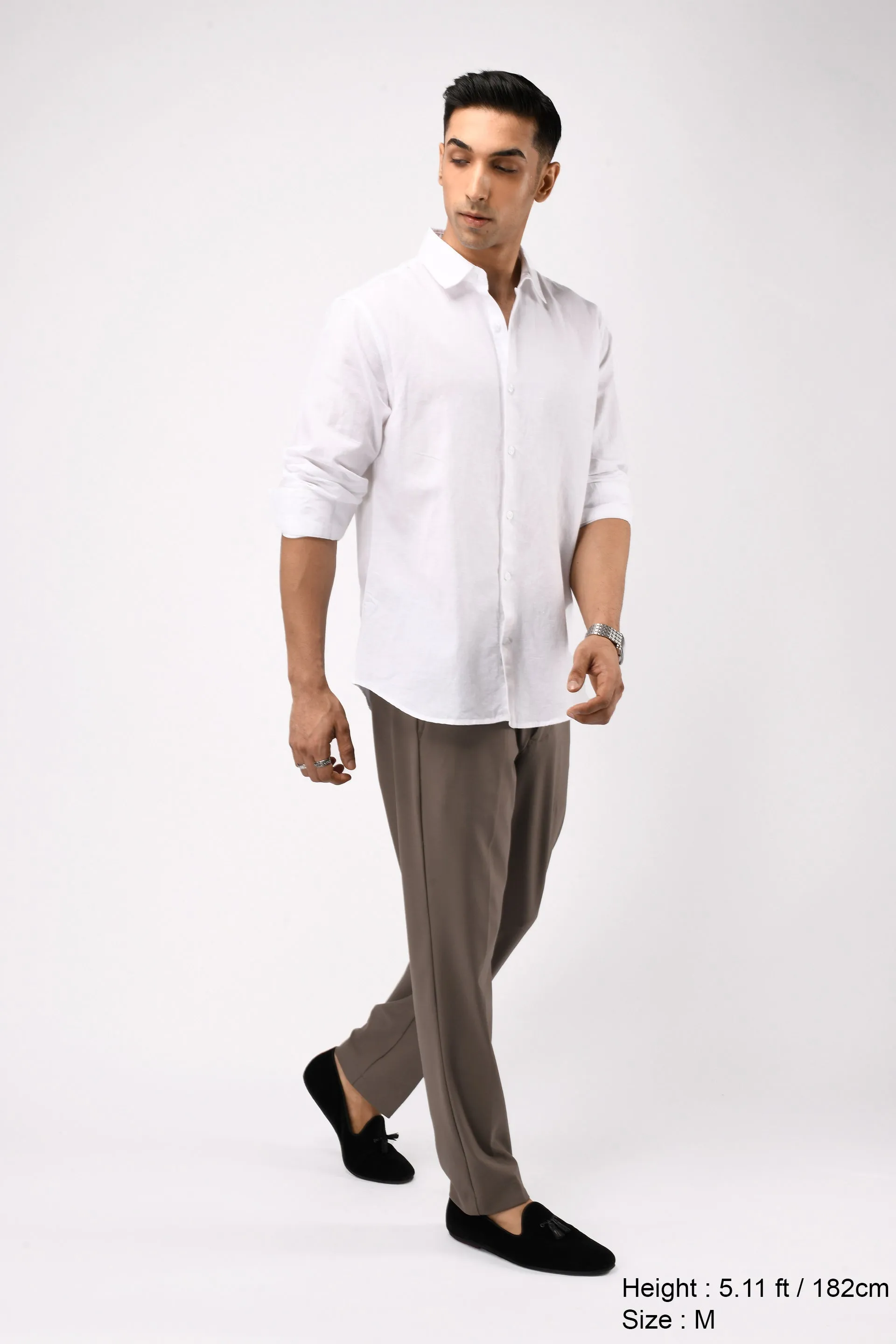 CLASSIC FUSED LINEN SHIRT IN WHITE