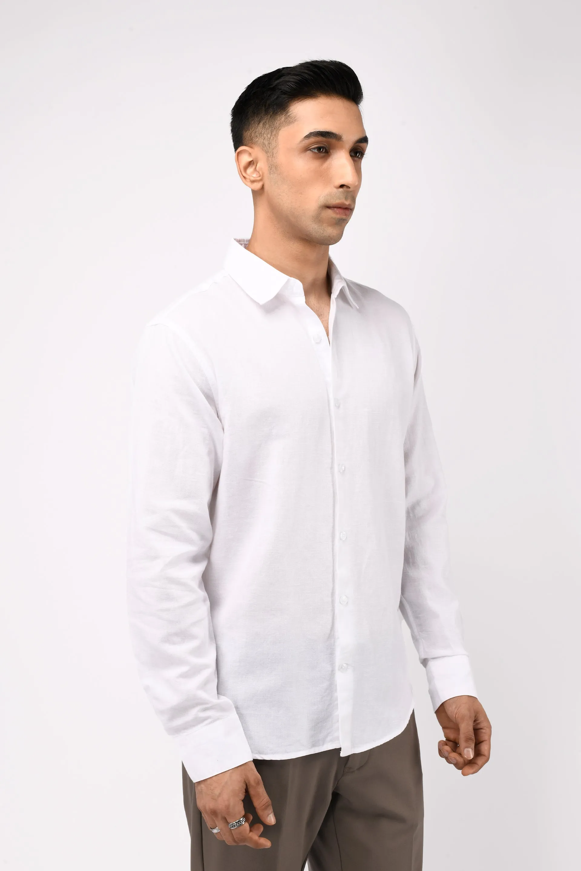 CLASSIC FUSED LINEN SHIRT IN WHITE
