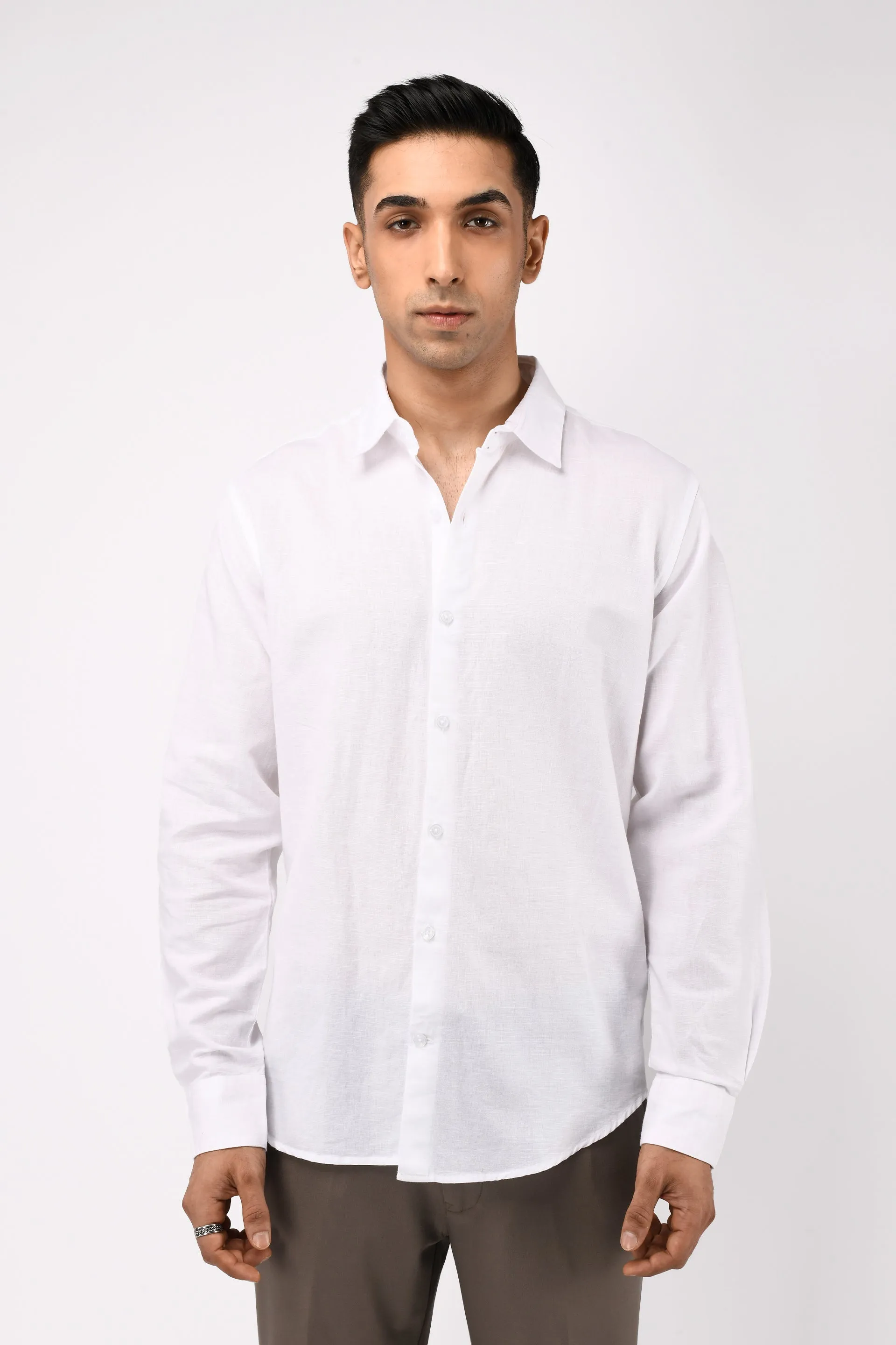 CLASSIC FUSED LINEN SHIRT IN WHITE