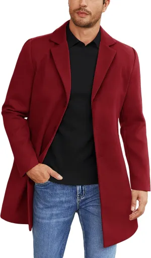 COOFANDY Mens Wool Blend Coat Winter Trench Coats Notched Lapel Collar Single Breasted Overcoat Classic Peacoat With Pockets