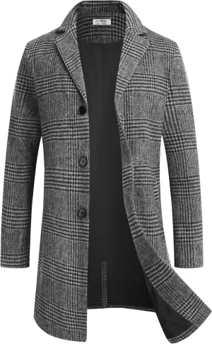 COOFANDY Mens Wool Blend Coat Winter Trench Coats Notched Lapel Collar Single Breasted Overcoat Classic Peacoat With Pockets