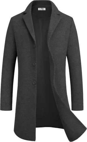 COOFANDY Mens Wool Blend Coat Winter Trench Coats Notched Lapel Collar Single Breasted Overcoat Classic Peacoat With Pockets