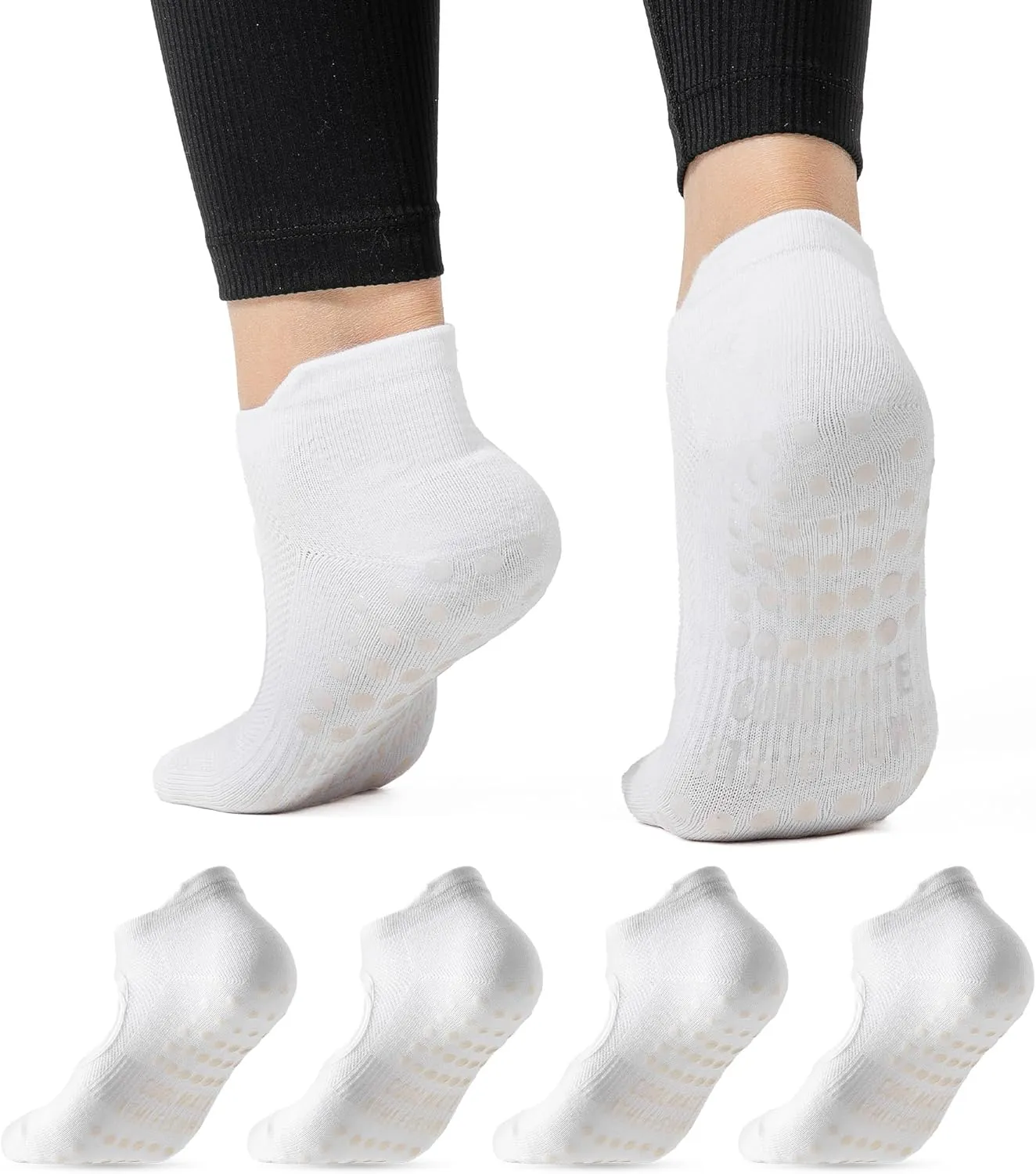 COOLMATE Pilates Socks with Grips for Women, Yoga Socks, Crew Non Slip Women for Workout, Barre, Pilates Gifts