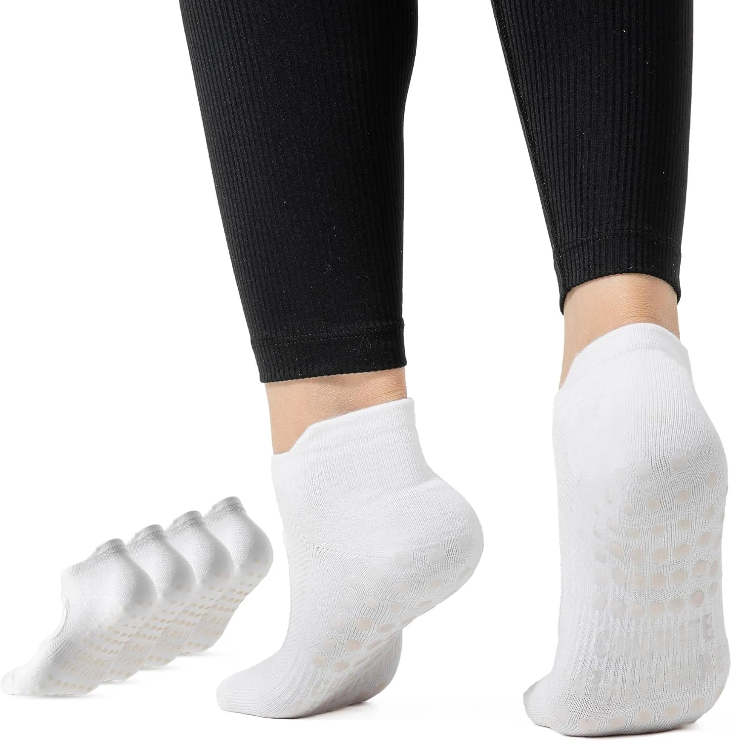 COOLMATE Pilates Socks with Grips for Women, Yoga Socks, Crew Non Slip Women for Workout, Barre, Pilates Gifts