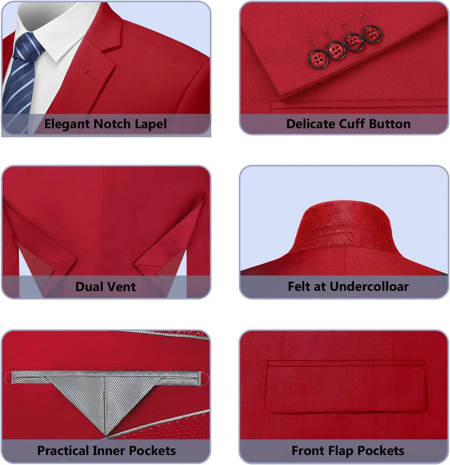 Cooper & Nelson 3 Piece Mens Suit Set, Slim Fit Suit for Men, Solid Jacket, Vest, Pants and Tie