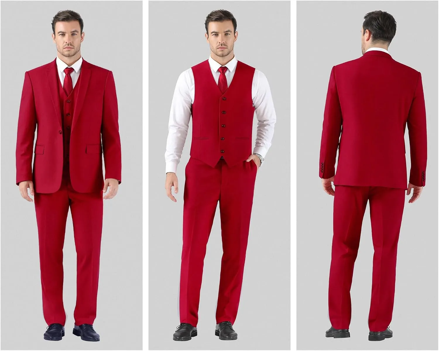 Cooper & Nelson 3 Piece Mens Suit Set, Slim Fit Suit for Men, Solid Jacket, Vest, Pants and Tie