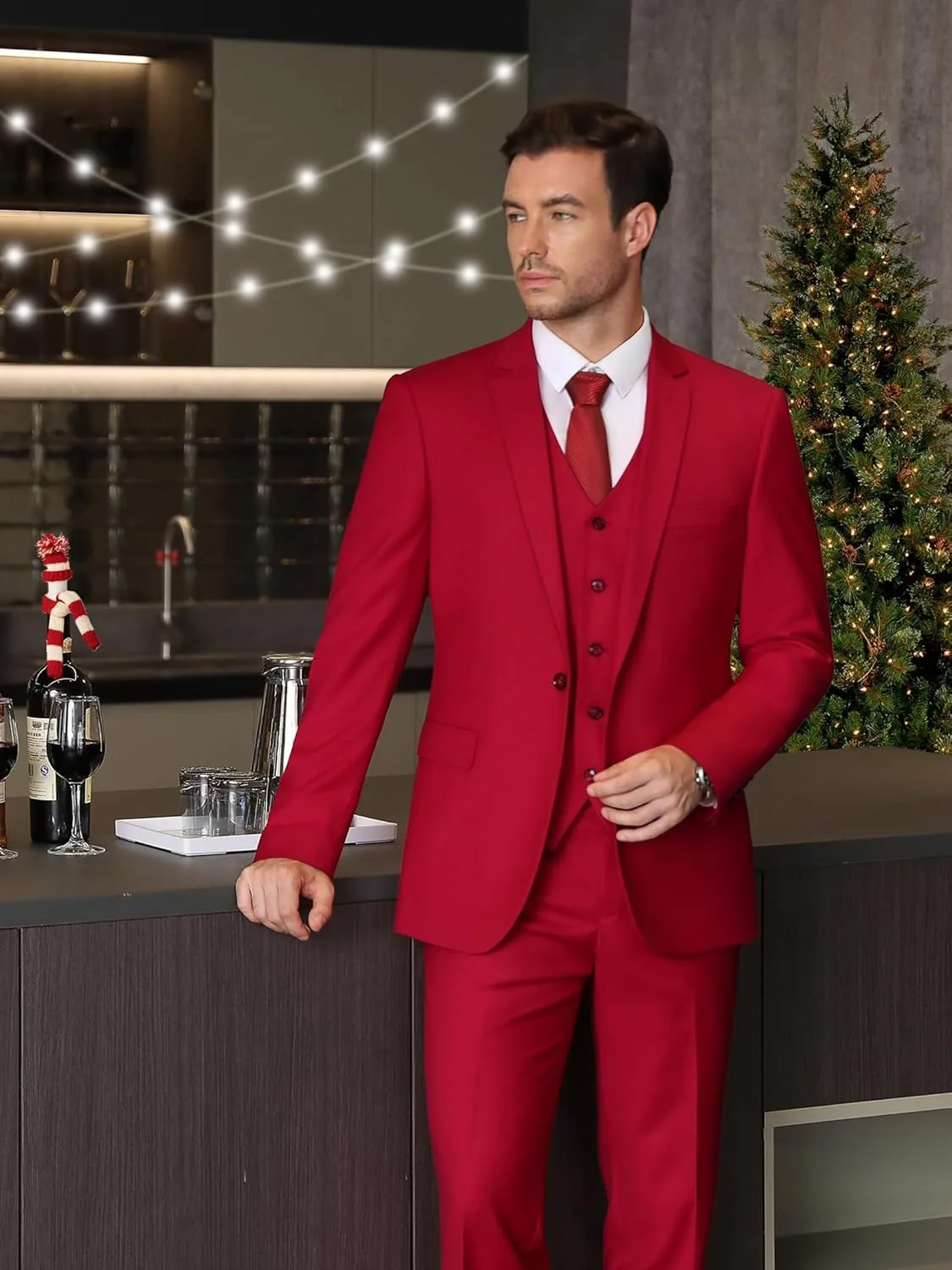 Cooper & Nelson 3 Piece Mens Suit Set, Slim Fit Suit for Men, Solid Jacket, Vest, Pants and Tie