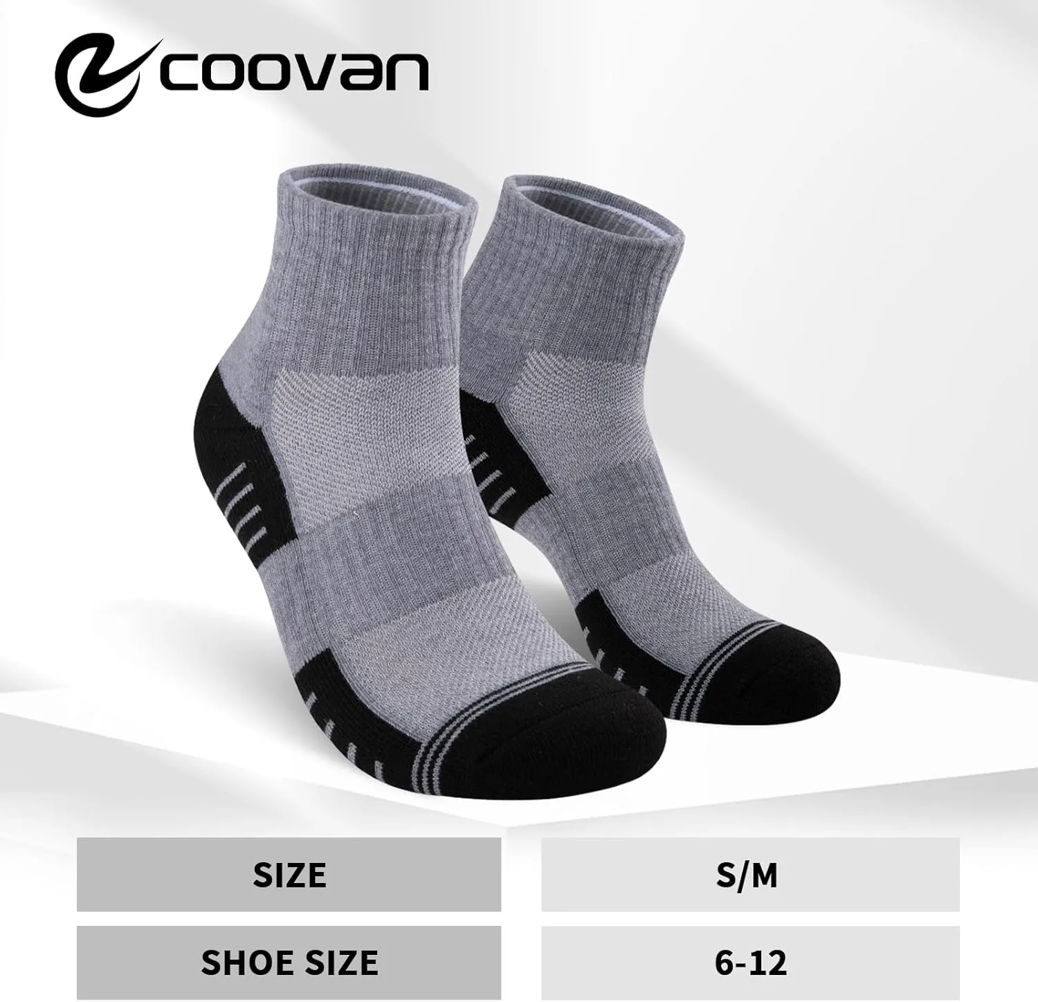 COOVAN Mens Athletic Ankle Socks Thick Cushioned Quarter Sock Sport Running Half Crew Sock 8 Pairs
