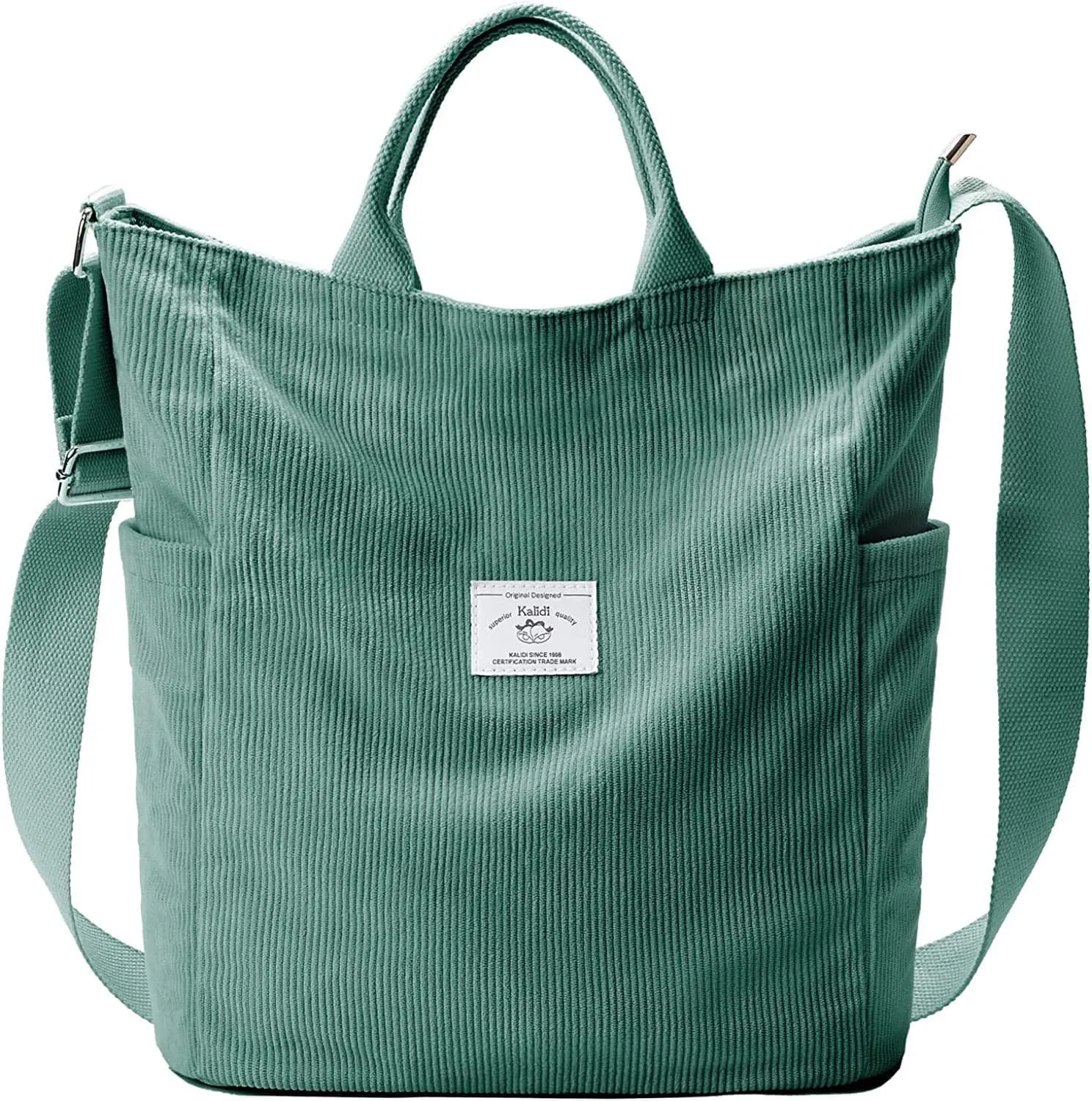 Corduroy Tote Bag, Large Messenger Bag Shoulder Hobo Anti Splash Crossbody Zipper Bag Casual Work Shopping Women Beige (Light green)