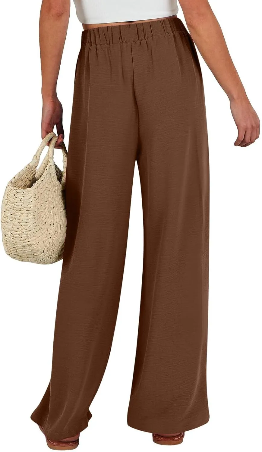 Cotton Linen Pants for Womens High Waist Drawstring Wide Leg Trousers Flowy Lightweight Loose Fit Travel Palazzo Pant