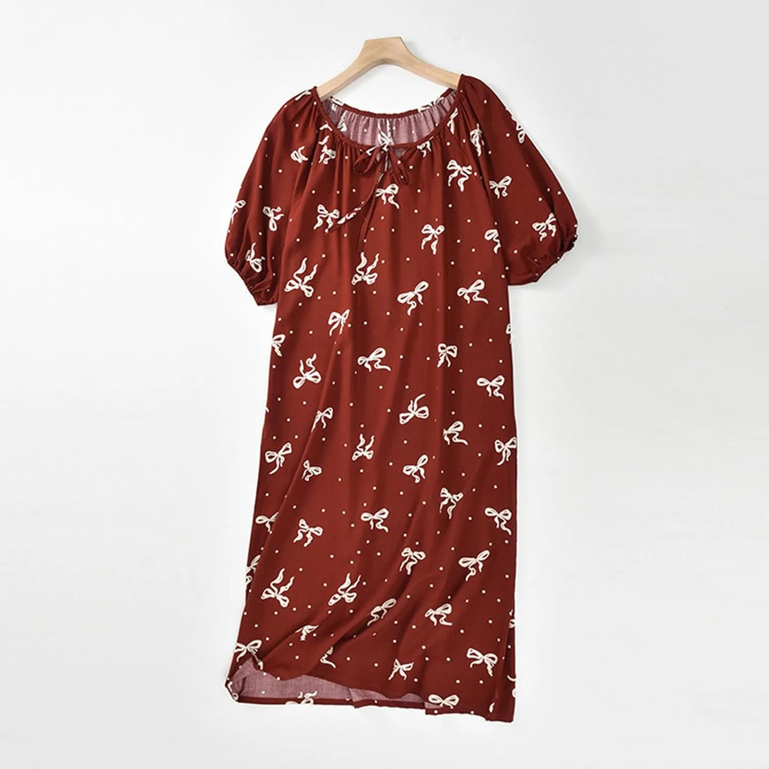 Cotton Nightgown for Women Loose Crewneck Comfy Sleepwear Floral Printed Short Sleeve Sleepshirt Nightdress