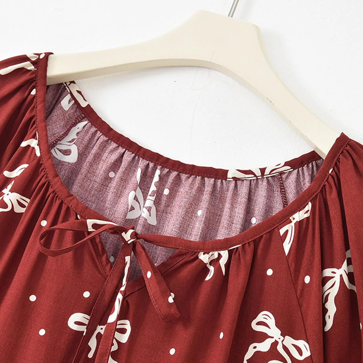 Cotton Nightgown for Women Loose Crewneck Comfy Sleepwear Floral Printed Short Sleeve Sleepshirt Nightdress