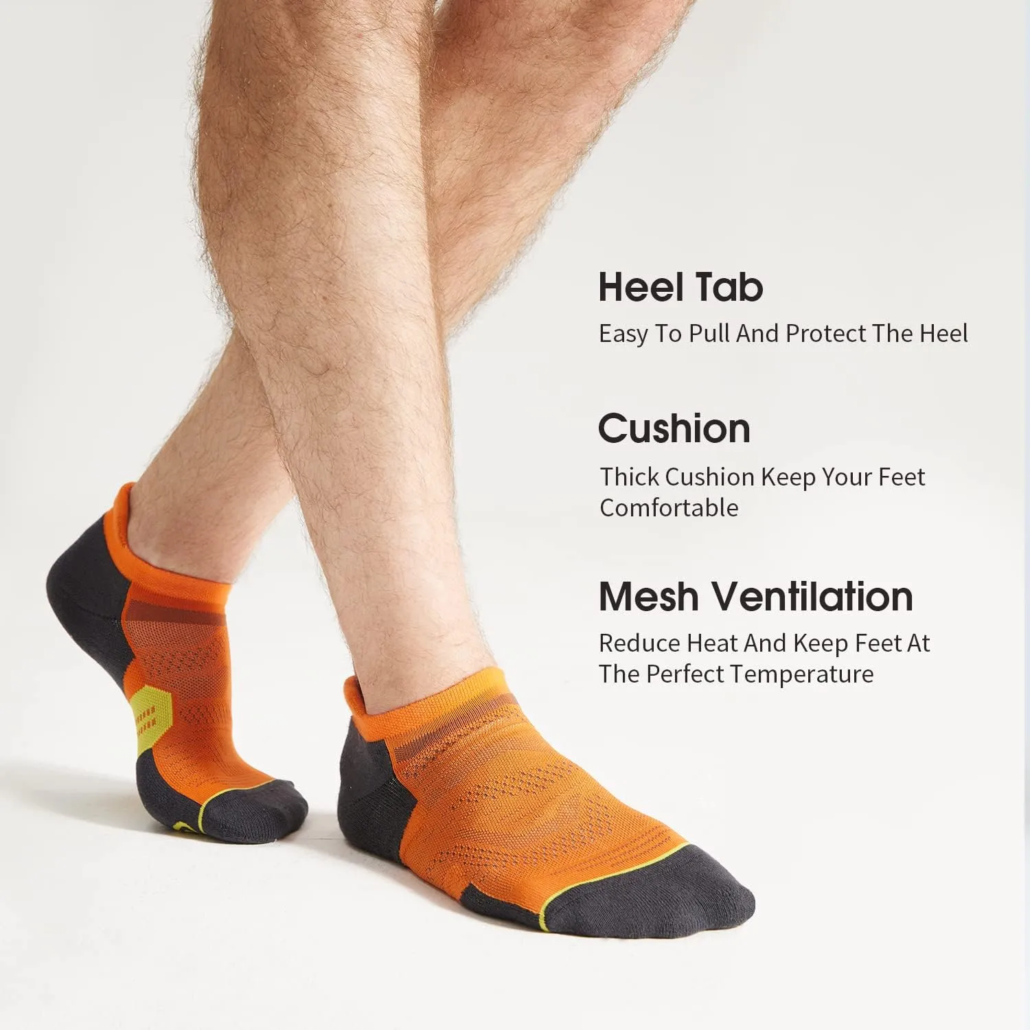 CS CELERSPORT 6 Pack Men's Running Ankle Socks with Cushion, Low Cut Athletic Tab Socks