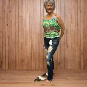 Dark Distressed Low Rise Bootcut Denim Jeans