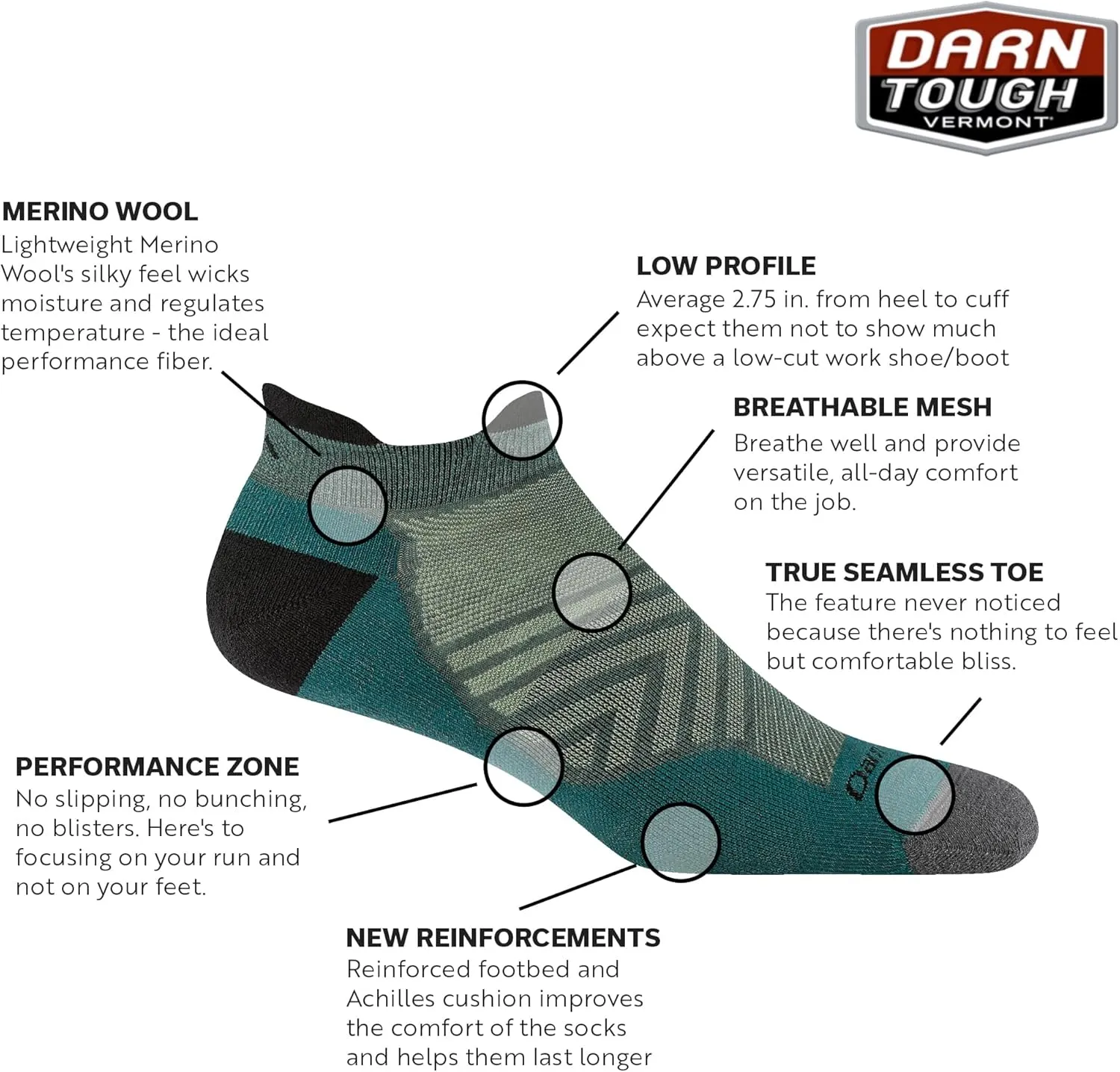 Darn Tough Men's Run No Show Tab Ultra-Lightweight with Cushion - Merino Wool Socks for Running