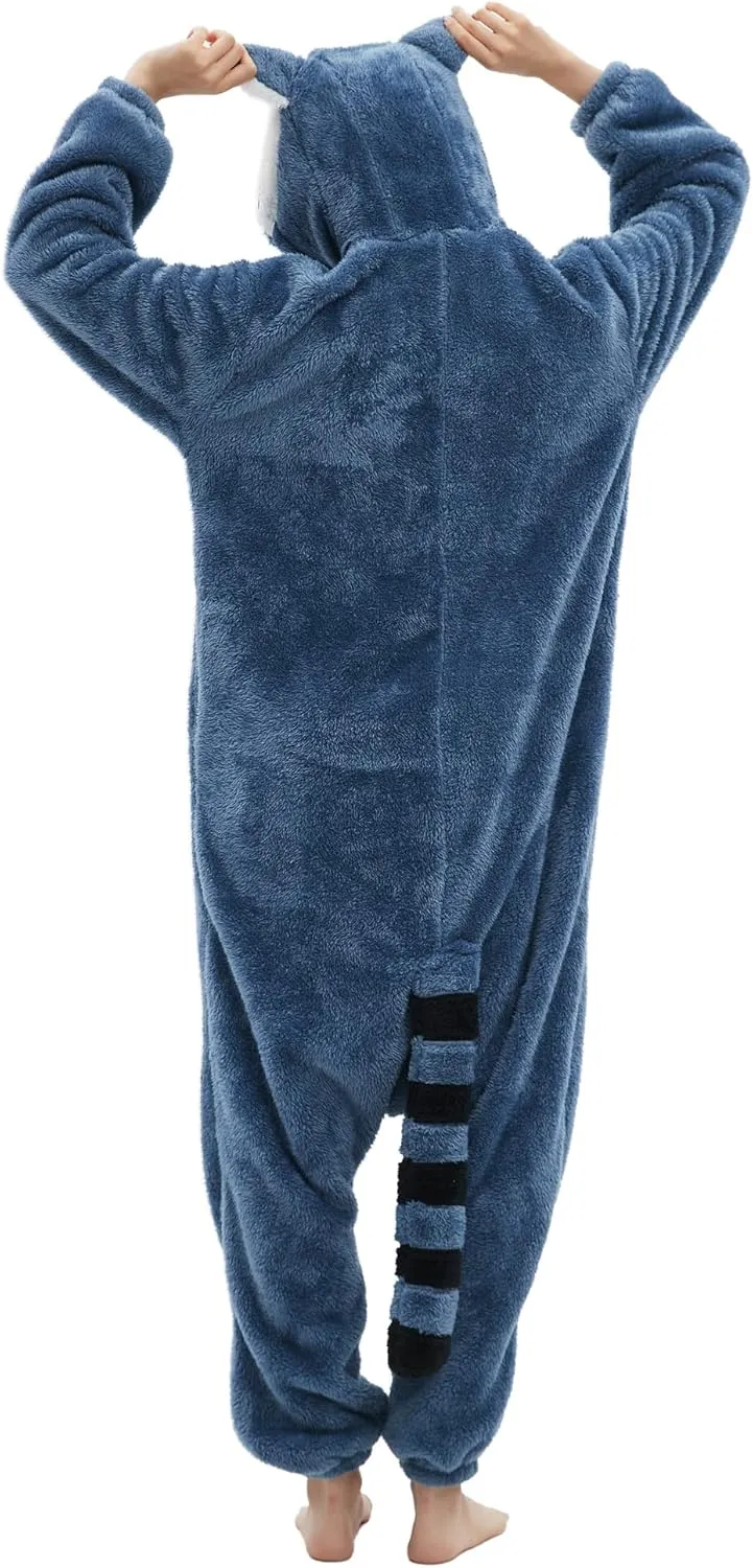 DELEY Adult Raccoon Animal Onesie Pajamas,One Piece Pajamas,Halloween Cosplay Costumes Homewear Jumpsuit