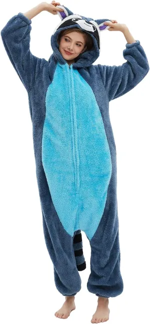 DELEY Adult Raccoon Animal Onesie Pajamas,One Piece Pajamas,Halloween Cosplay Costumes Homewear Jumpsuit