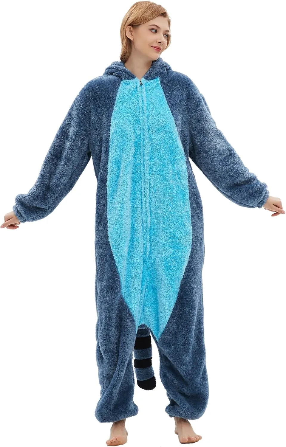 DELEY Adult Raccoon Animal Onesie Pajamas,One Piece Pajamas,Halloween Cosplay Costumes Homewear Jumpsuit