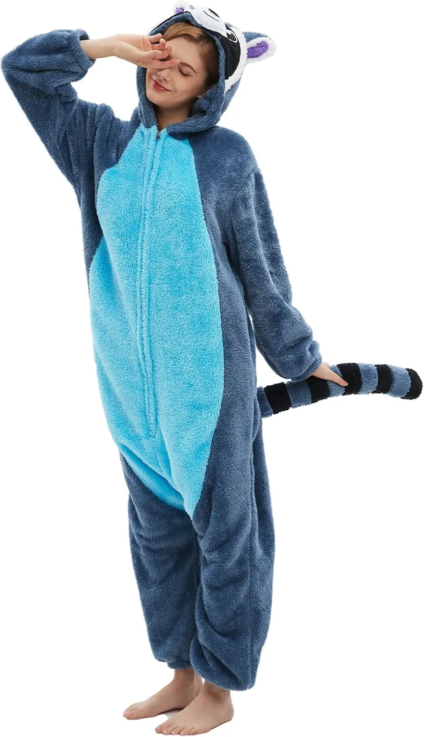 DELEY Adult Raccoon Animal Onesie Pajamas,One Piece Pajamas,Halloween Cosplay Costumes Homewear Jumpsuit