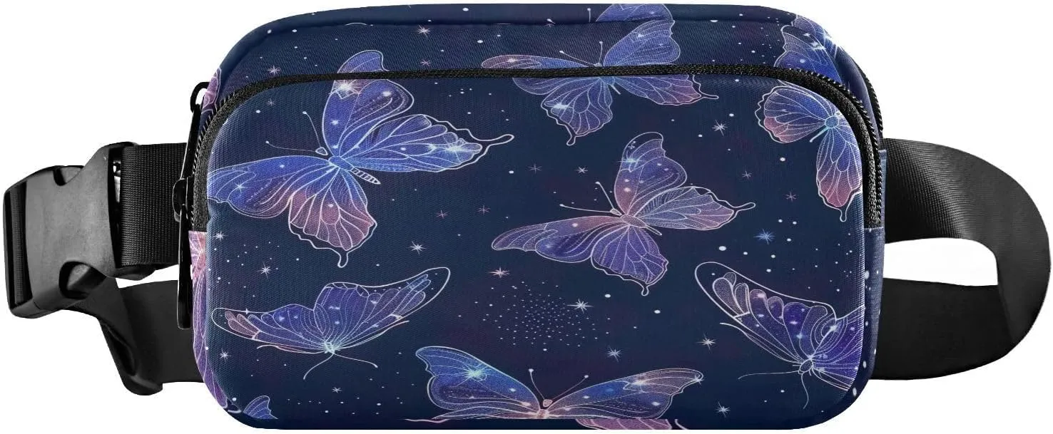 Delicate Butterflies Fanny Packs for Women Men, Fashion Belt Bag Waterproof Waist Pack Crossbody Bags with Adjustable Strap for Workout Running Hiking