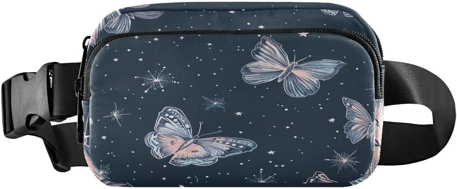 Delicate Butterflies Fanny Packs for Women Men, Fashion Belt Bag Waterproof Waist Pack Crossbody Bags with Adjustable Strap for Workout Running Hiking