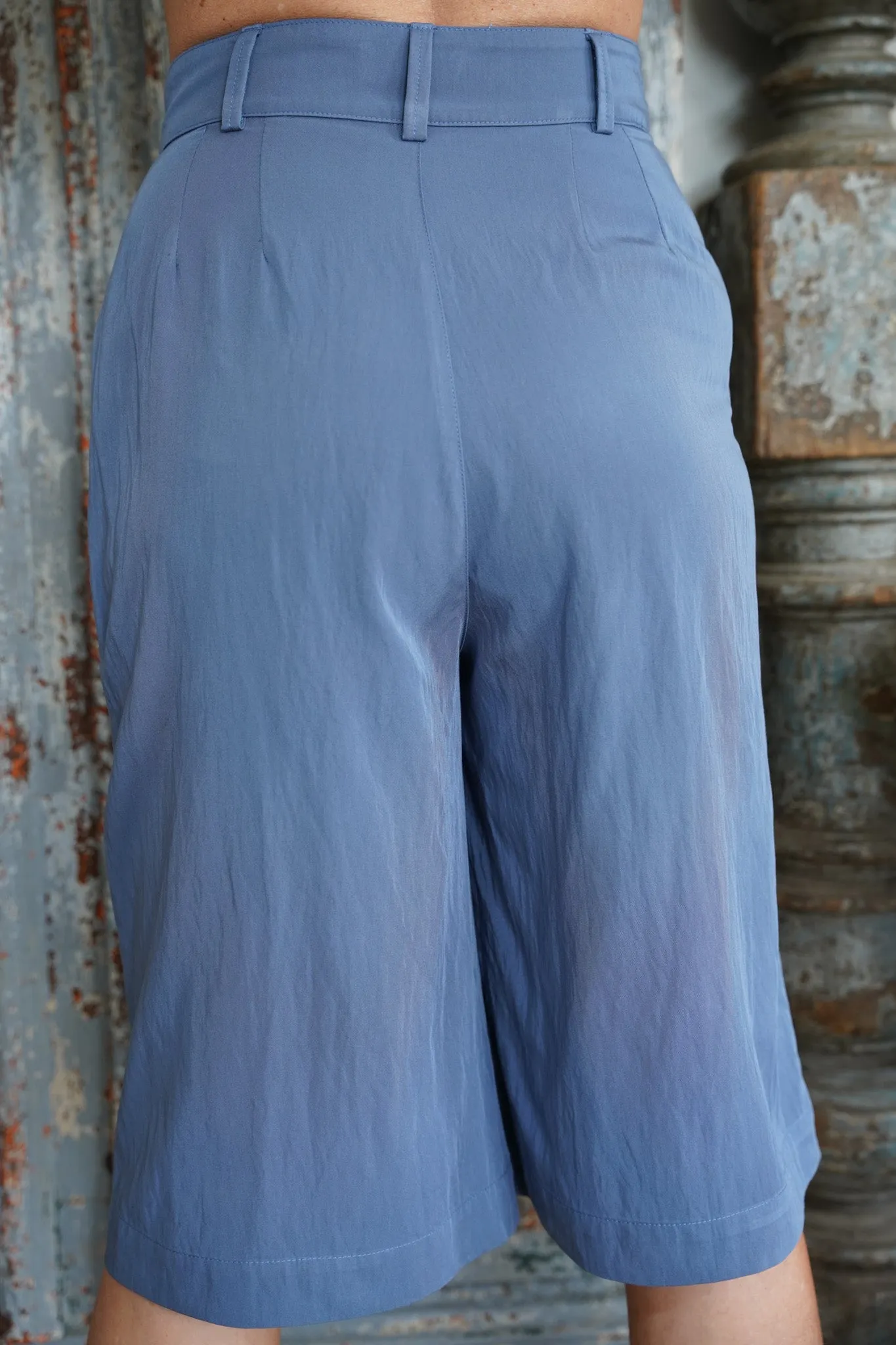 Denim Blue Pleated Bermudas