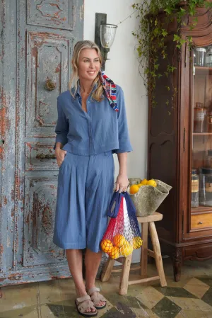 Denim Blue Pleated Bermudas