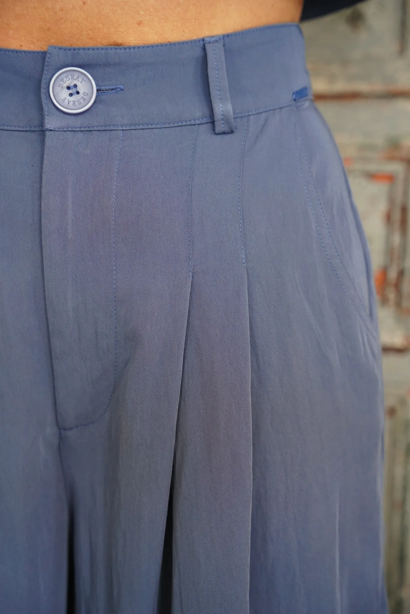 Denim Blue Pleated Bermudas