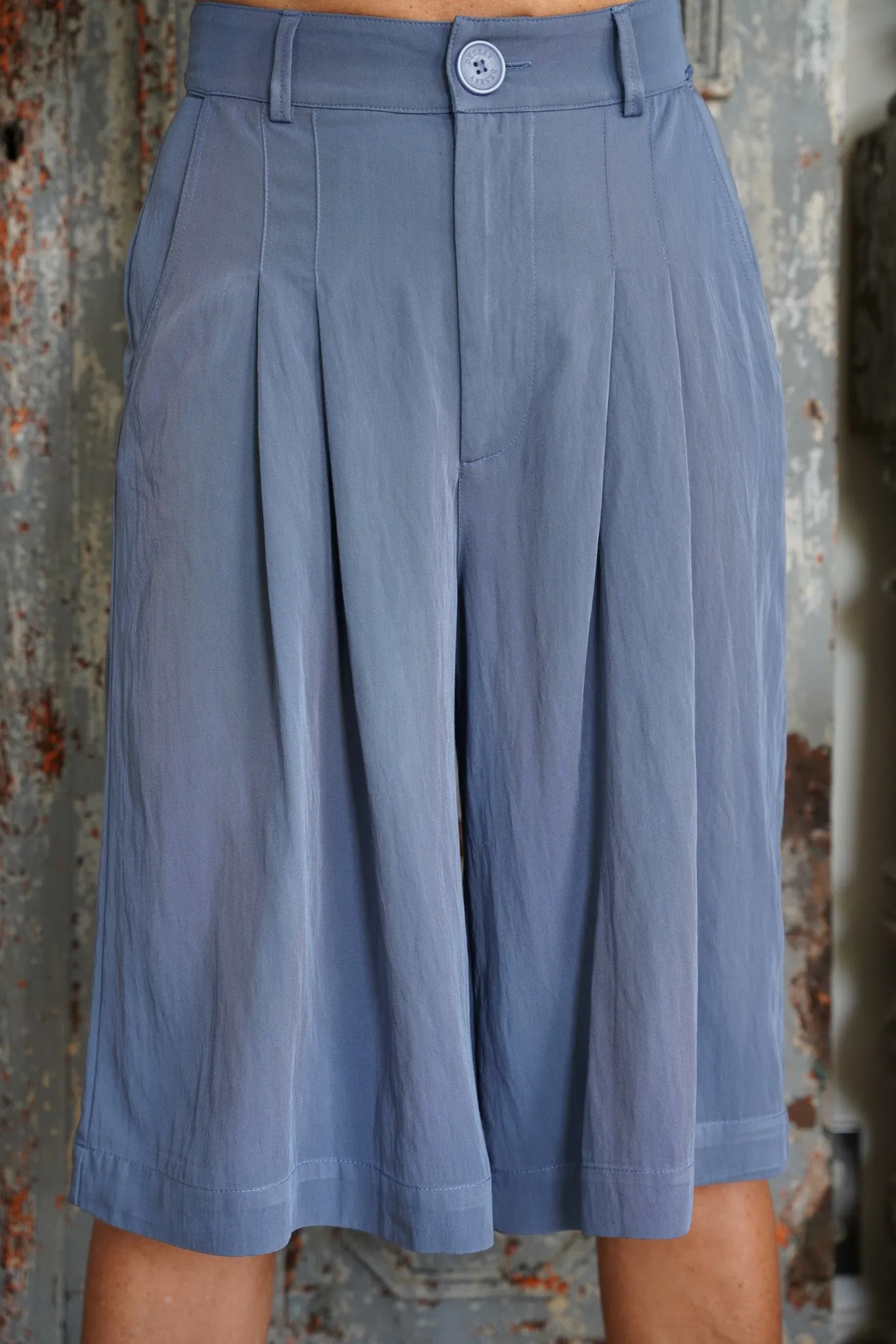 Denim Blue Pleated Bermudas