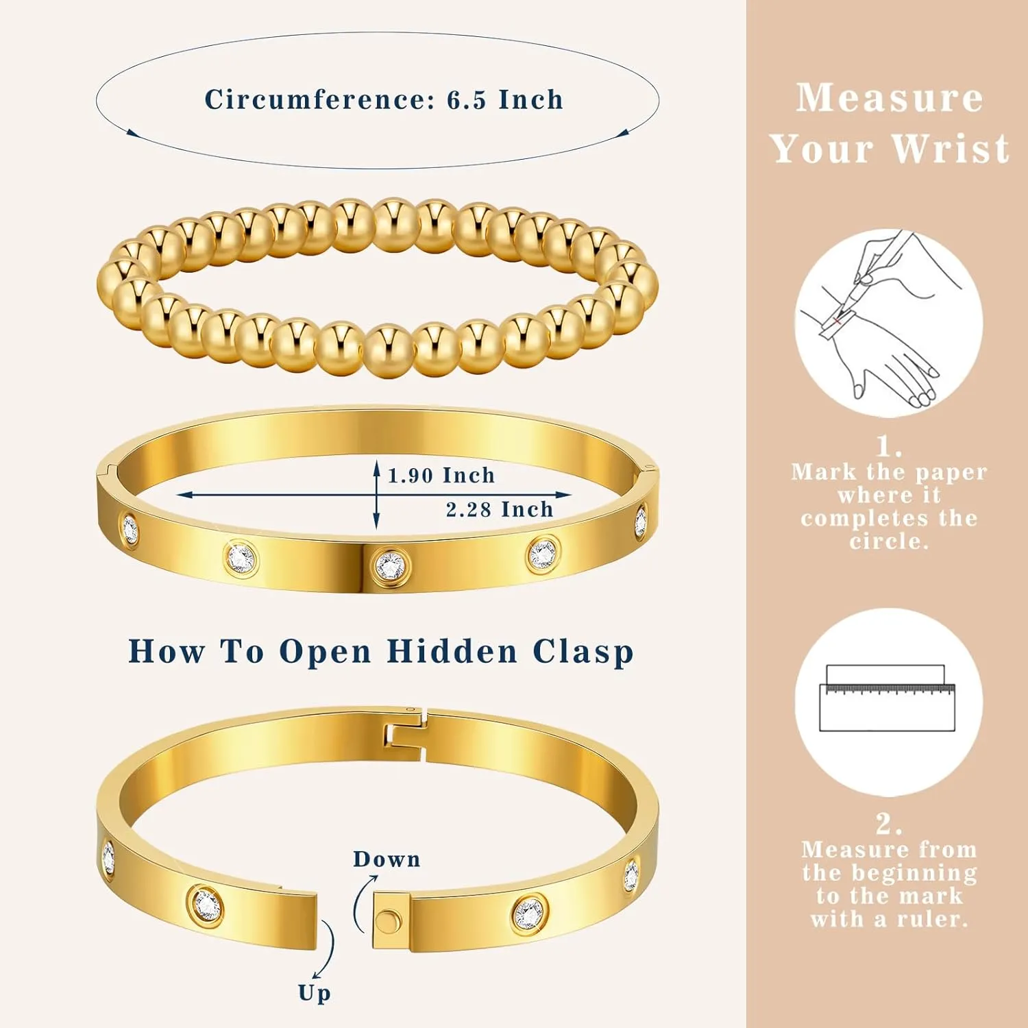 doubgood Gold Bracelets for Women Stackable Gold Bangles Friendship Beaded Bracelets Jewelry Set for Mother's Day Gifts Valentine Wedding Birthday
