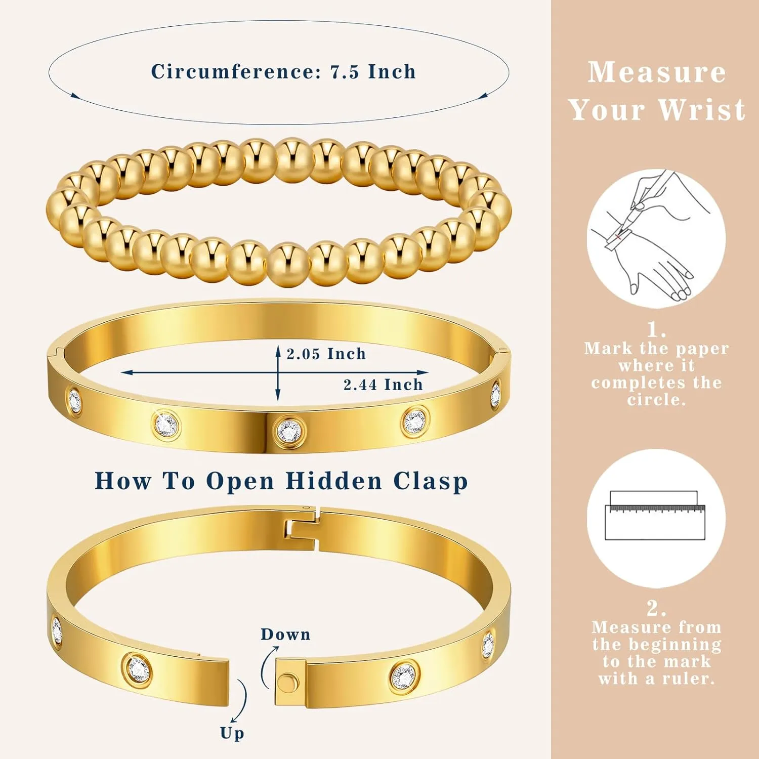 doubgood Gold Bracelets for Women Stackable Gold Bangles Friendship Beaded Bracelets Jewelry Set for Mother's Day Gifts Valentine Wedding Birthday