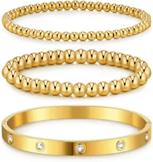 doubgood Gold Bracelets for Women Stackable Gold Bangles Friendship Beaded Bracelets Jewelry Set for Mother's Day Gifts Valentine Wedding Birthday