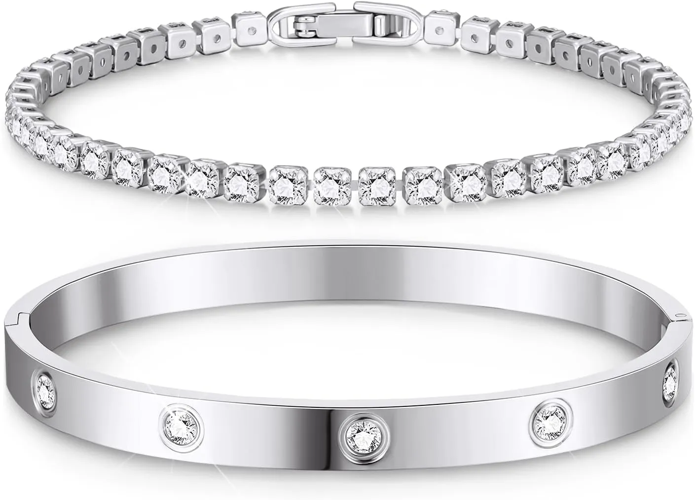 doubgood Gold Bracelets for Women, Stackable Gold Bangles Friendship Love Tennis Bracelets 5A Cubic Zirconia Jewelry Mother's Day Gifts for Valentine Birthday Christmas