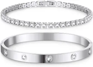 doubgood Gold Bracelets for Women, Stackable Gold Bangles Friendship Love Tennis Bracelets 5A Cubic Zirconia Jewelry Mother's Day Gifts for Valentine Birthday Christmas