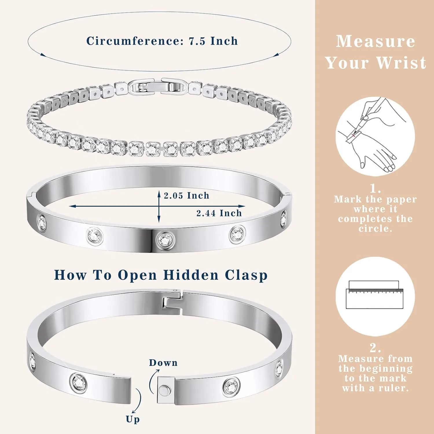 doubgood Gold Bracelets for Women, Stackable Gold Bangles Friendship Love Tennis Bracelets 5A Cubic Zirconia Jewelry Mother's Day Gifts for Valentine Birthday Christmas