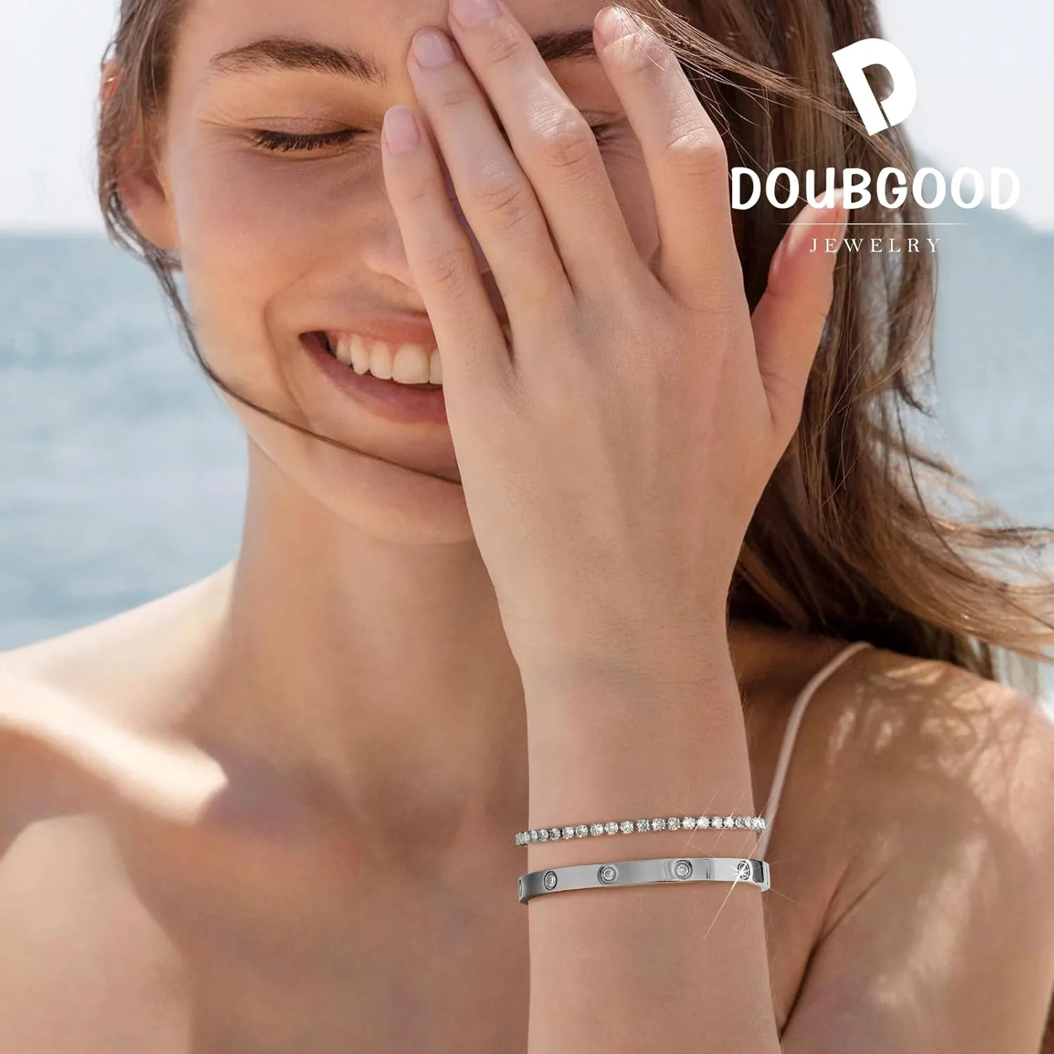 doubgood Gold Bracelets for Women, Stackable Gold Bangles Friendship Love Tennis Bracelets 5A Cubic Zirconia Jewelry Mother's Day Gifts for Valentine Birthday Christmas