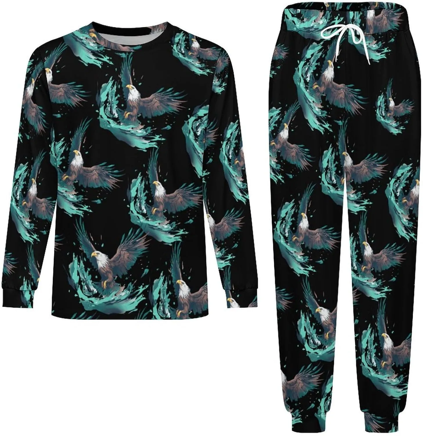 Eagle Mens Pajamas Set Long Sleeve Sleepwear Set Soft Underwear Set Loungewear