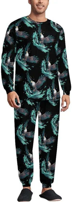Eagle Mens Pajamas Set Long Sleeve Sleepwear Set Soft Underwear Set Loungewear