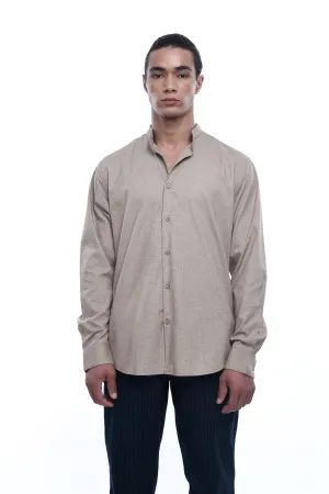 EASY IRON TEXTURED MANDARIN SHIRT IN BEIGE