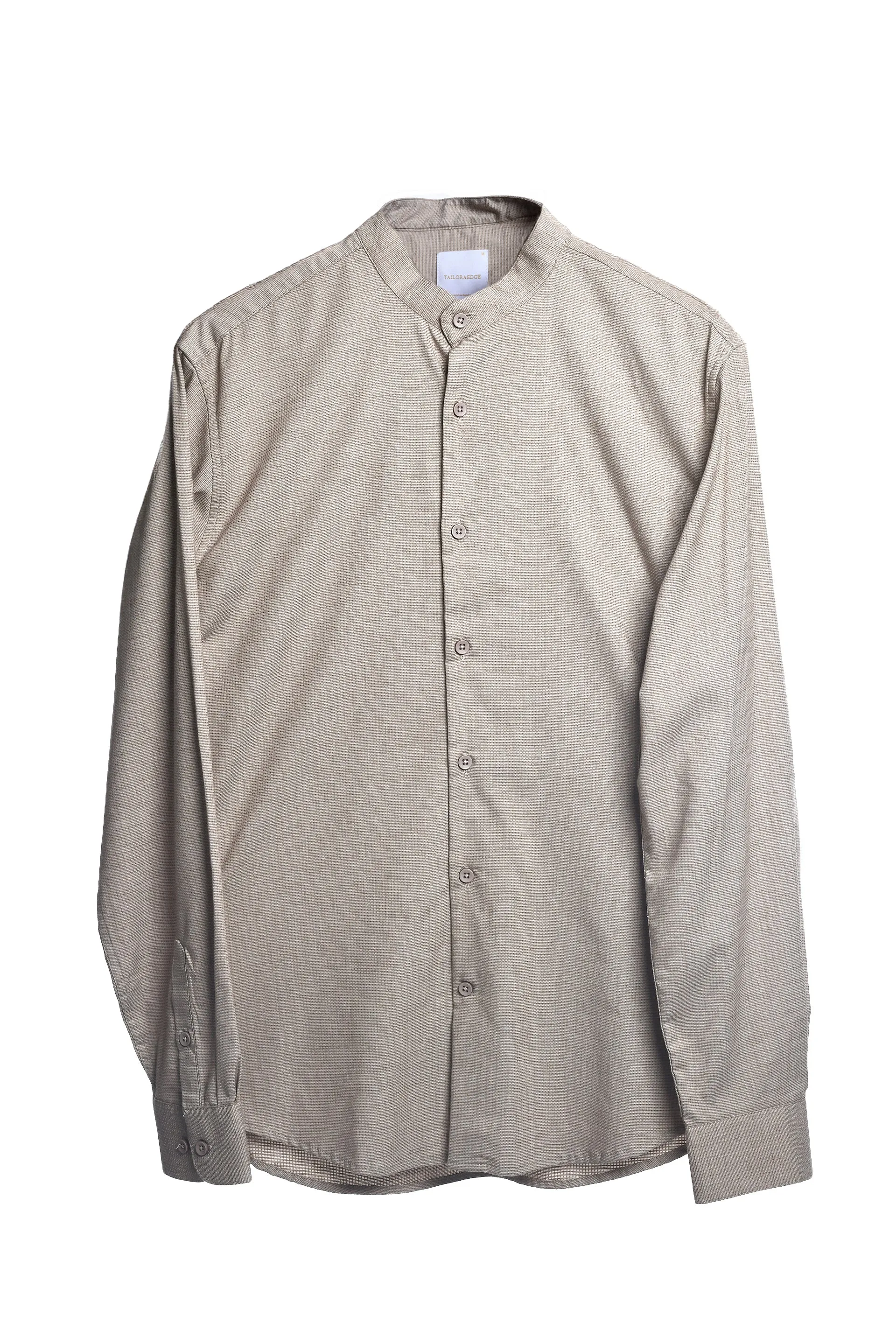 EASY IRON TEXTURED MANDARIN SHIRT IN BEIGE